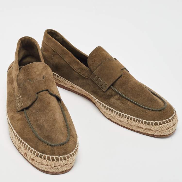 Pre Owned Hermes Olive Green Suede Trip Espadrille Flats Size 40
