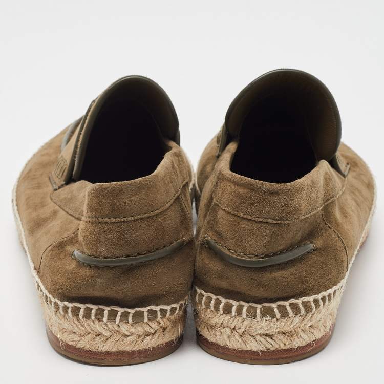 Pre Owned Hermes Olive Green Suede Trip Espadrille Flats Size 40