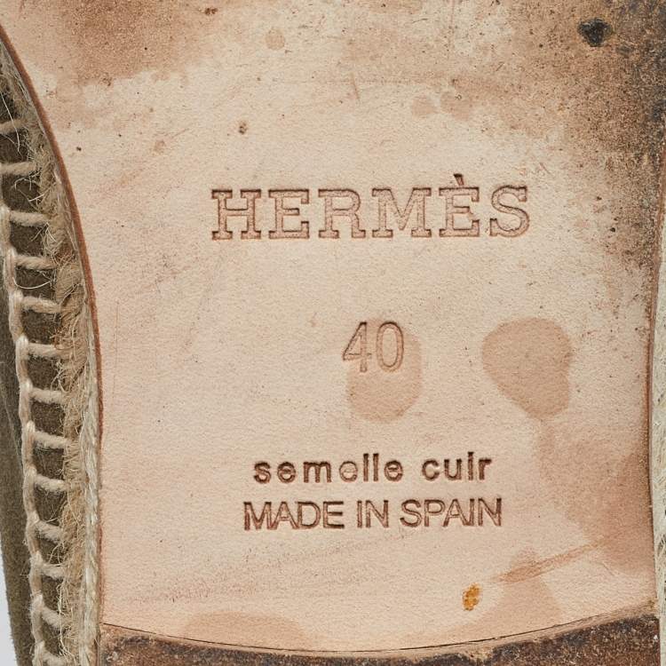 Pre Owned Hermes Olive Green Suede Trip Espadrille Flats Size 40