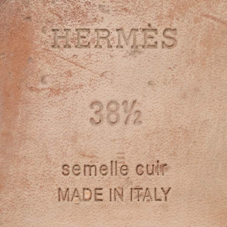 Pre Owned Hermes White Leather Villa  Flat Slides Size 38.5   