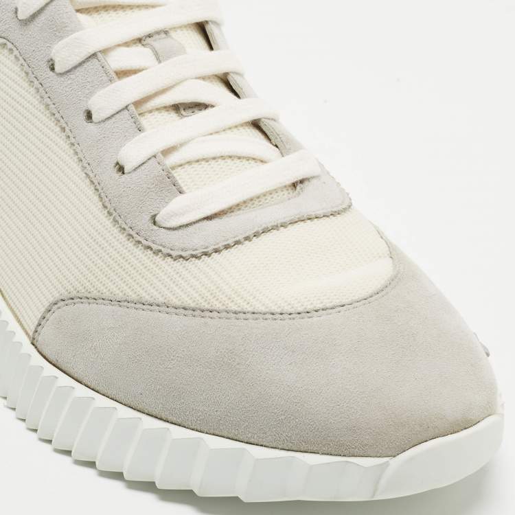 Pre Owned Hermes White/Grey Suede and Mesh Bouncing Sneakers Size 41