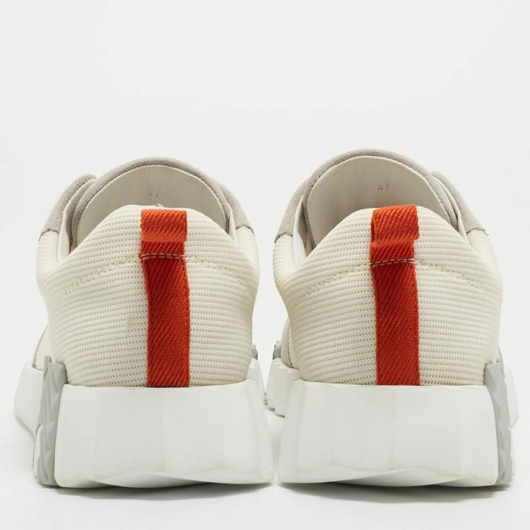 Pre Owned Hermes White/Grey Suede and Mesh Bouncing Sneakers Size 41