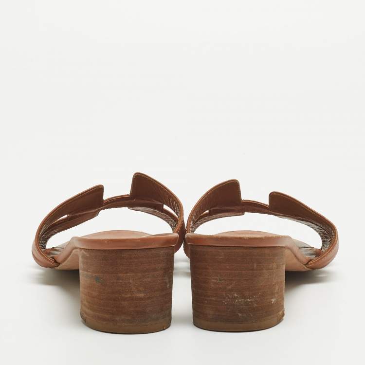 Pre Owned Hermes Brown Leather Oasis Sandals Size 40.5