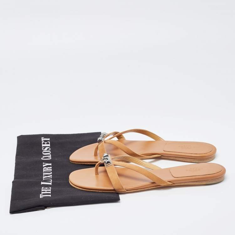 Pre Owned Hermes Brown Suede Corfu Thong Flat Sandals Size 41