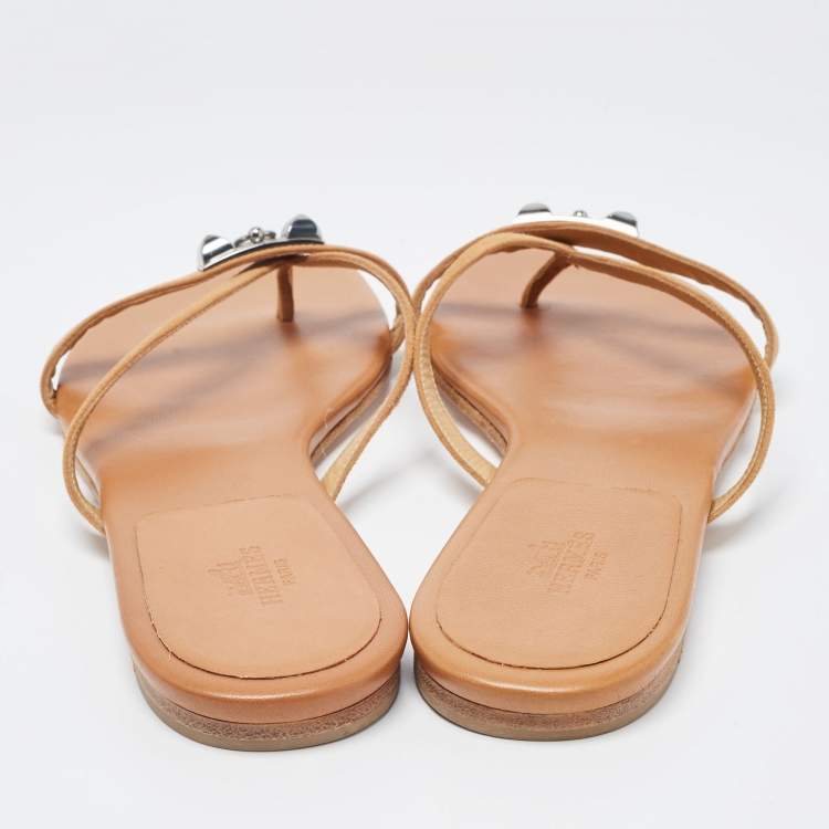 Pre Owned Hermes Brown Suede Corfu Thong Flat Sandals Size 41
