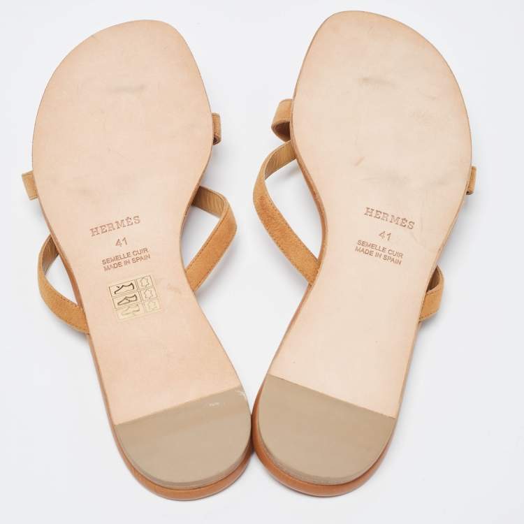 Pre Owned Hermes Brown Suede Corfu Thong Flat Sandals Size 41