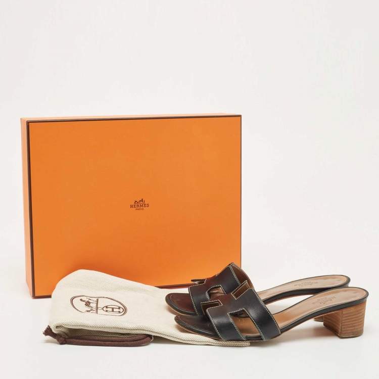 Pre Owned Hermes Black Leather Oasis Slide Sandals Size 36 