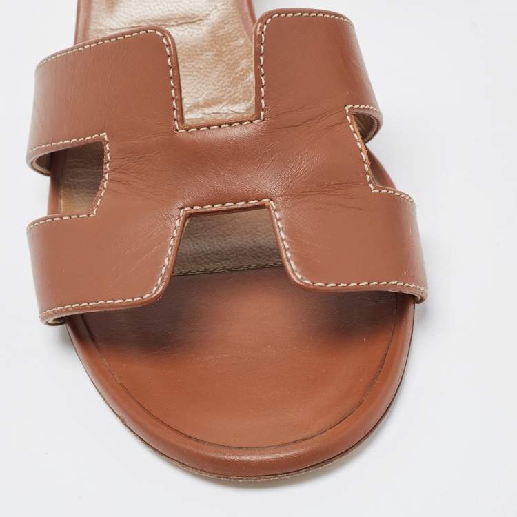 Pre Owned Hermes Brown Leather Oasis Sandals Size 36