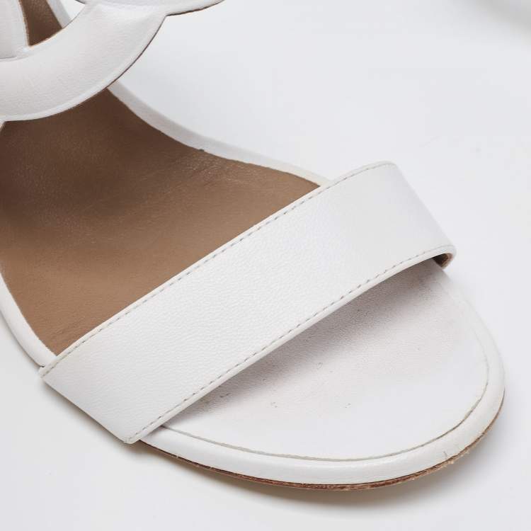 Pre Owned Hermes White Leather Bikini Slide Sandals Size 38