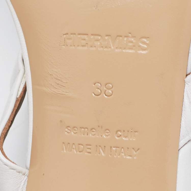 Pre Owned Hermes White Leather Bikini Slide Sandals Size 38