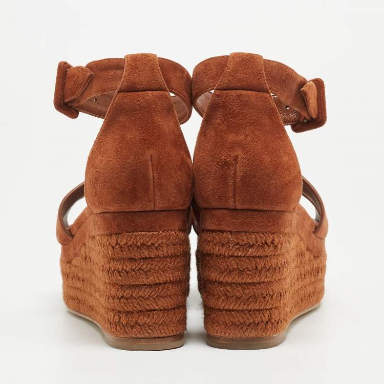 Pre Owned Hermes Brown Suede Elda Espadrille Sandals Size 37