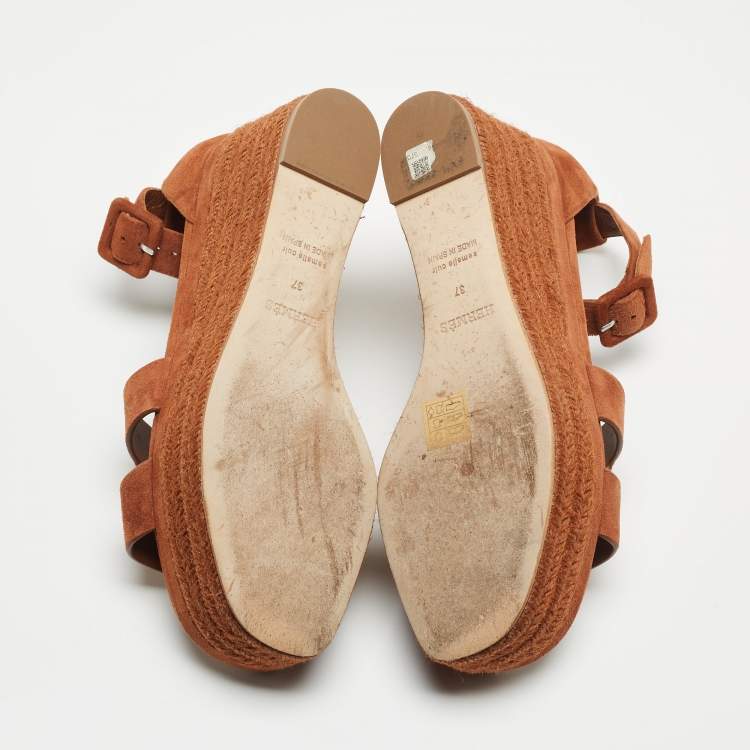 Pre Owned Hermes Brown Suede Elda Espadrille Sandals Size 37