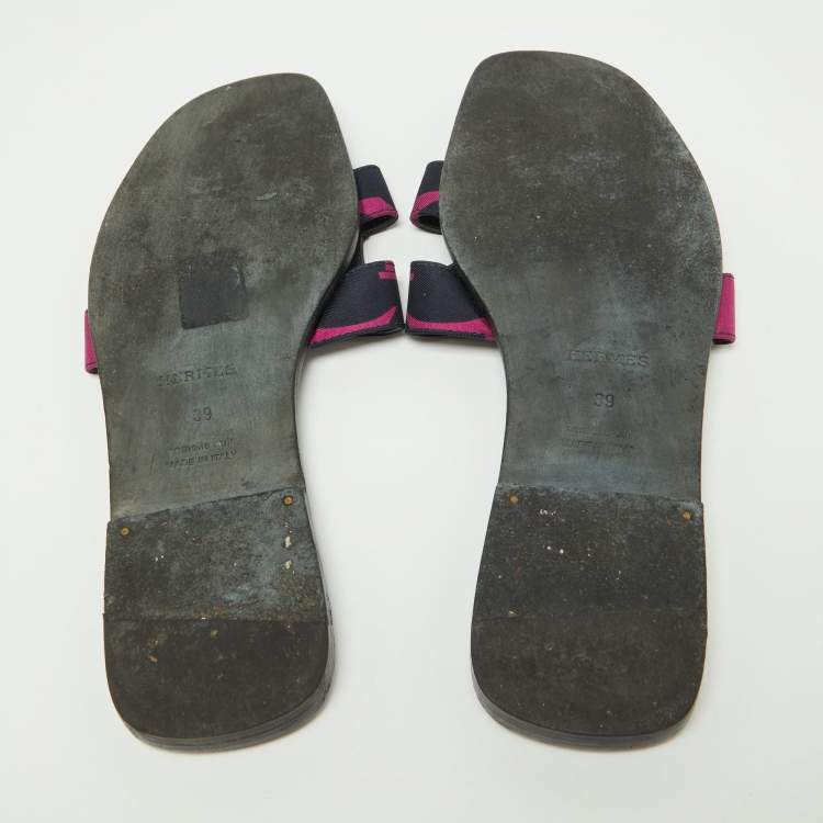 Pre Owned Hermès Multicolor Modernisme Tropical Print Satin Oran Flat Slides Size 39