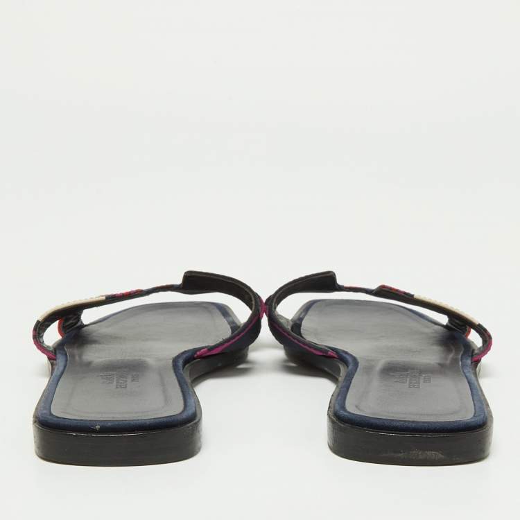 Pre Owned Hermès Multicolor Modernisme Tropical Print Satin Oran Flat Slides Size 39