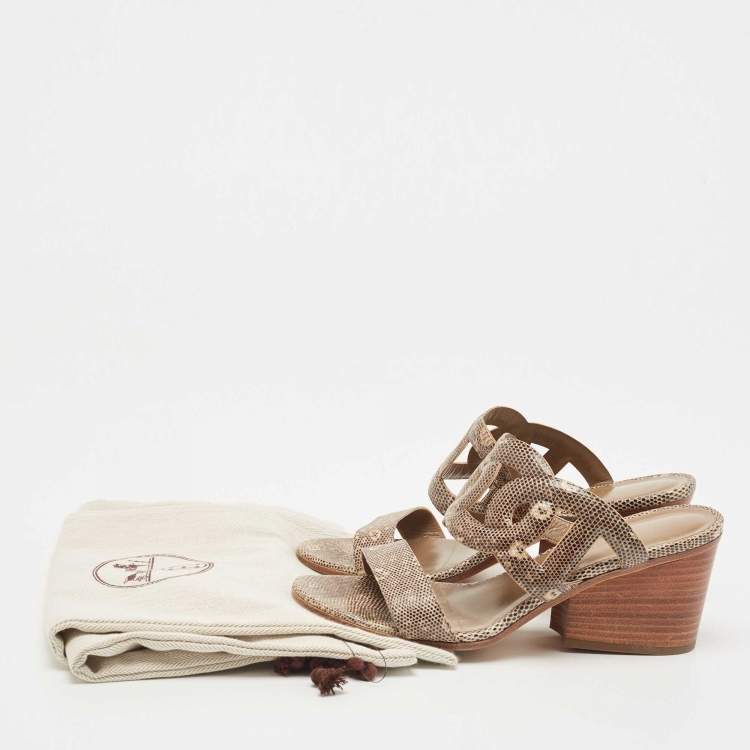 Pre Owned Hermès Two Tone Lizard Leather Bikini Sandals Size 38
