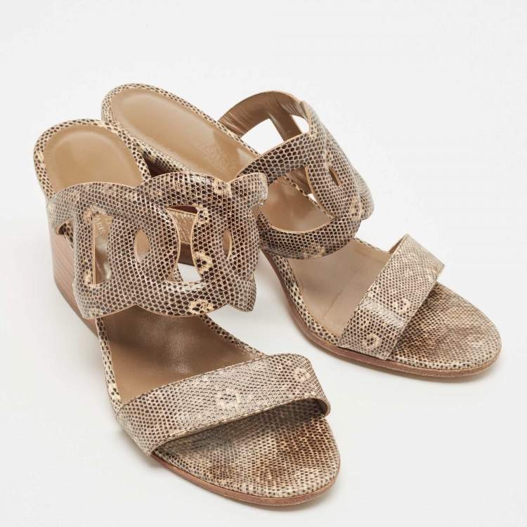 Pre Owned Hermès Two Tone Lizard Leather Bikini Sandals Size 38