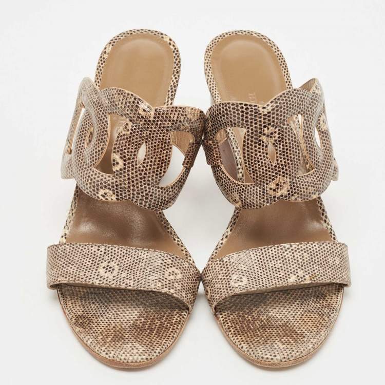 Pre Owned Hermès Two Tone Lizard Leather Bikini Sandals Size 38