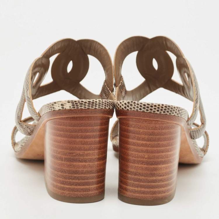 Pre Owned Hermès Two Tone Lizard Leather Bikini Sandals Size 38