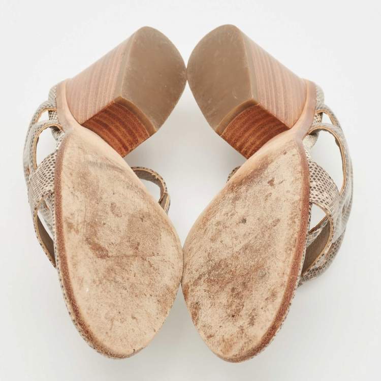 Pre Owned Hermès Two Tone Lizard Leather Bikini Sandals Size 38