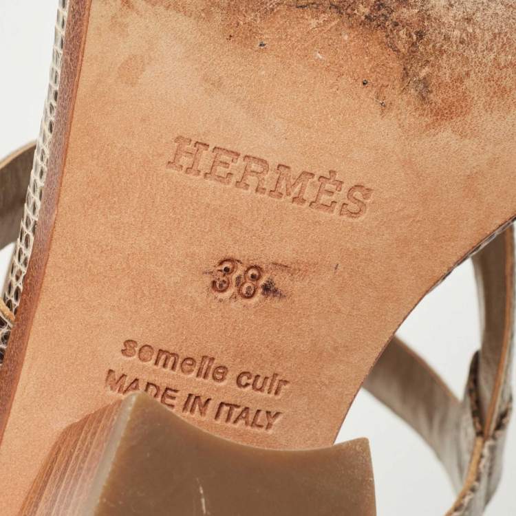 Pre Owned Hermès Two Tone Lizard Leather Bikini Sandals Size 38