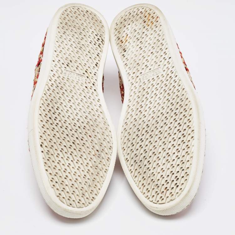 Pre Owned Hermes Orange/Yellow Printed Woven Fabric and Leather Oxygene Sneakers Size 40