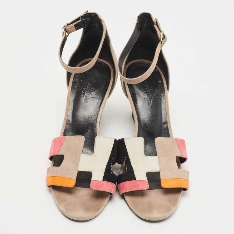 Pre Owned Hermes Multicolor Suede Legend Wedge Sandals Size 38
