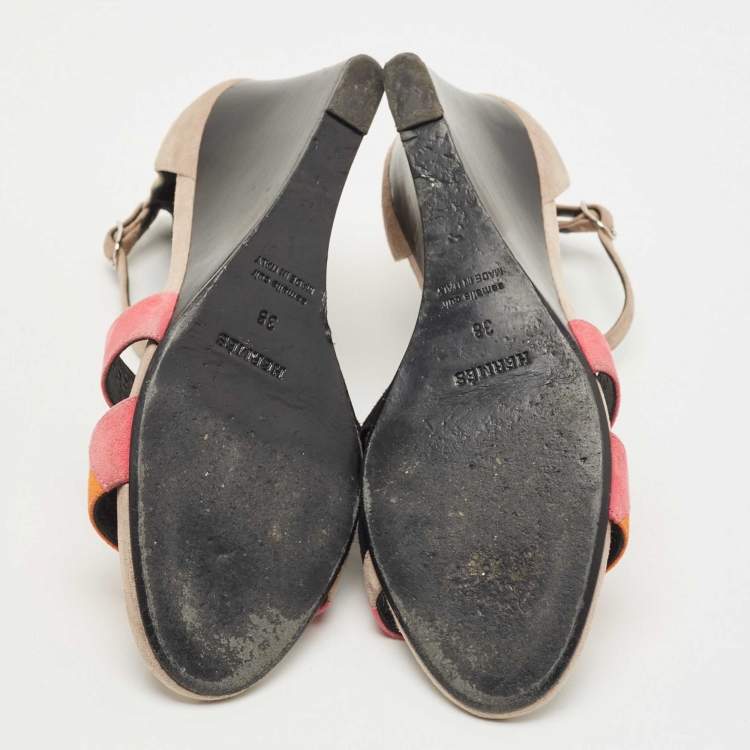 Pre Owned Hermes Multicolor Suede Legend Wedge Sandals Size 38