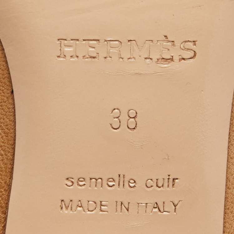 Pre Owned Hermes Brown Leather Paradis Mules Size 38