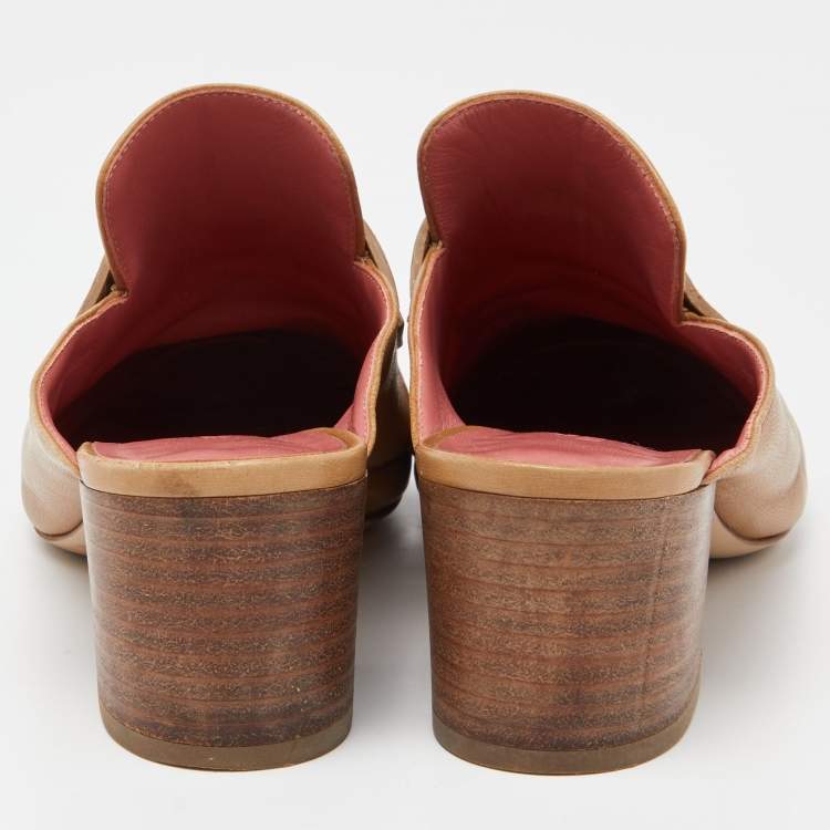 Pre Owned Hermes Brown Leather Paradis Mules Size 38
