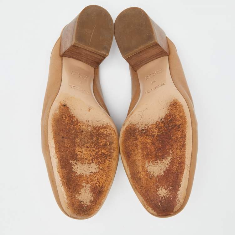 Pre Owned Hermes Brown Leather Paradis Mules Size 38