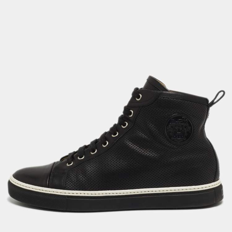 Pre Owned Hermes Black Leather Jimmy Lace Up High Top Sneakers Size 42