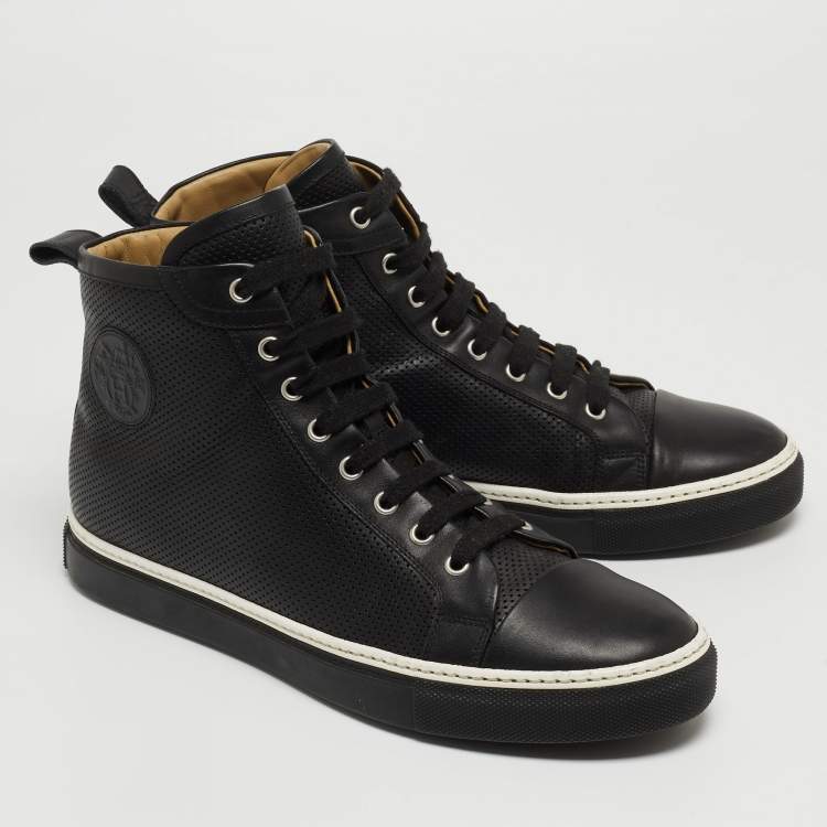Pre Owned Hermes Black Leather Jimmy Lace Up High Top Sneakers Size 42