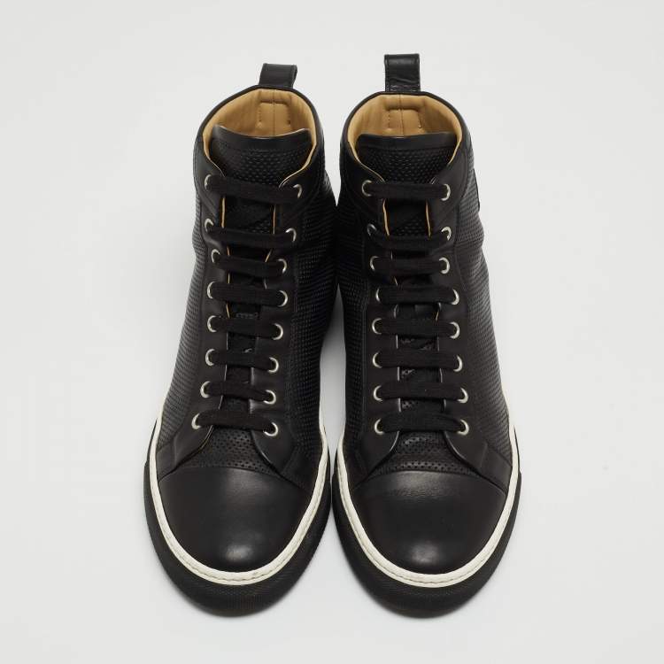 Pre Owned Hermes Black Leather Jimmy Lace Up High Top Sneakers Size 42