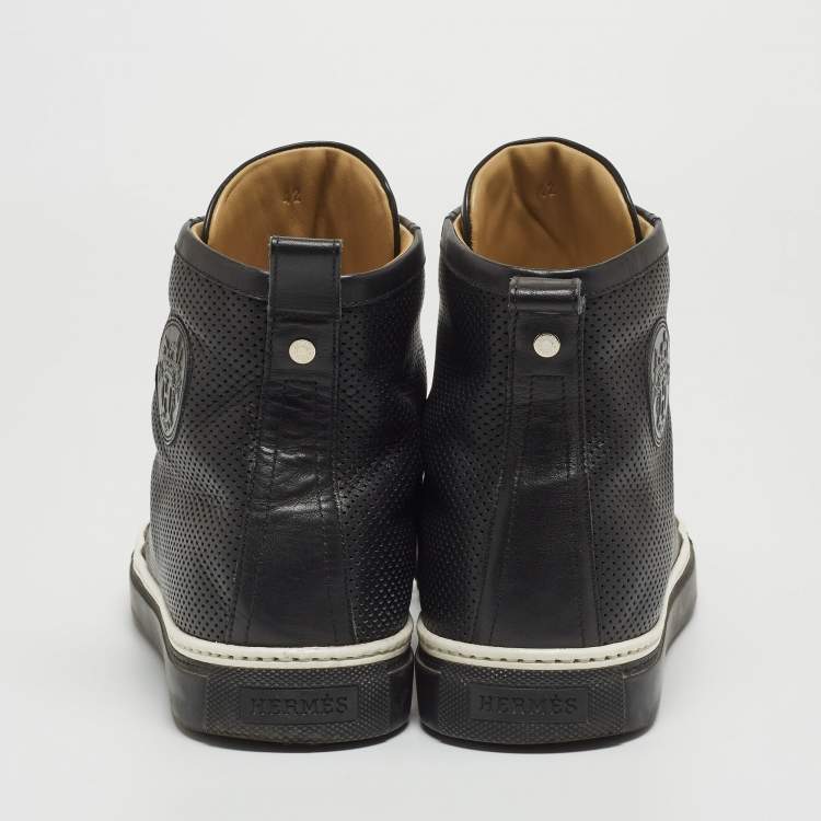 Pre Owned Hermes Black Leather Jimmy Lace Up High Top Sneakers Size 42