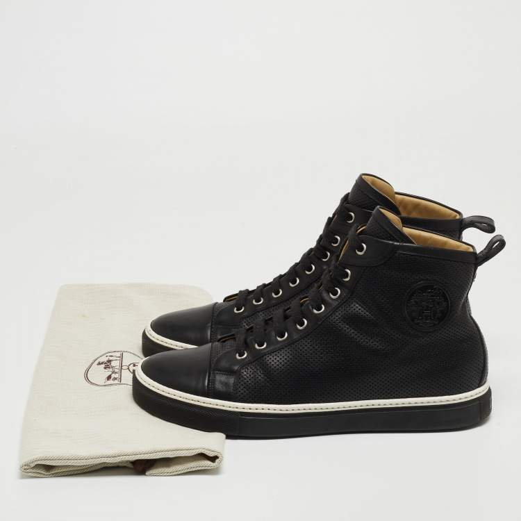 Pre Owned Hermes Black Leather Jimmy Lace Up High Top Sneakers Size 42