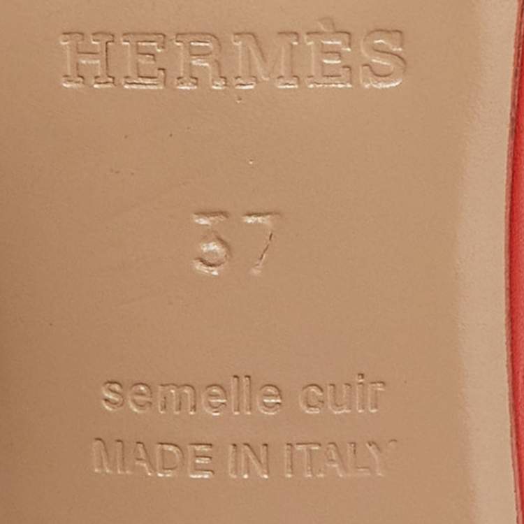 Pre Owned Hermes Orange Leather Oasis Slide Sandals Size 37
