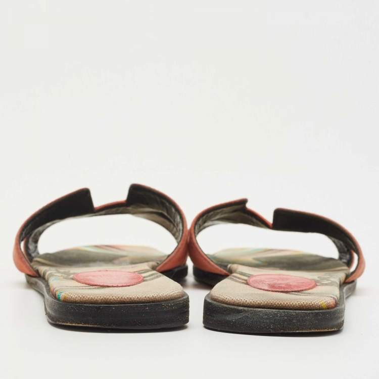 Pre Owned Hermes Pink Suede Oran Flat Slides Size 38