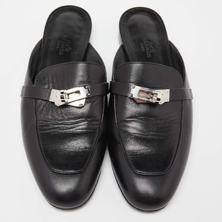 Pre Owned Hermes Black Leather Oz Mules Size 38