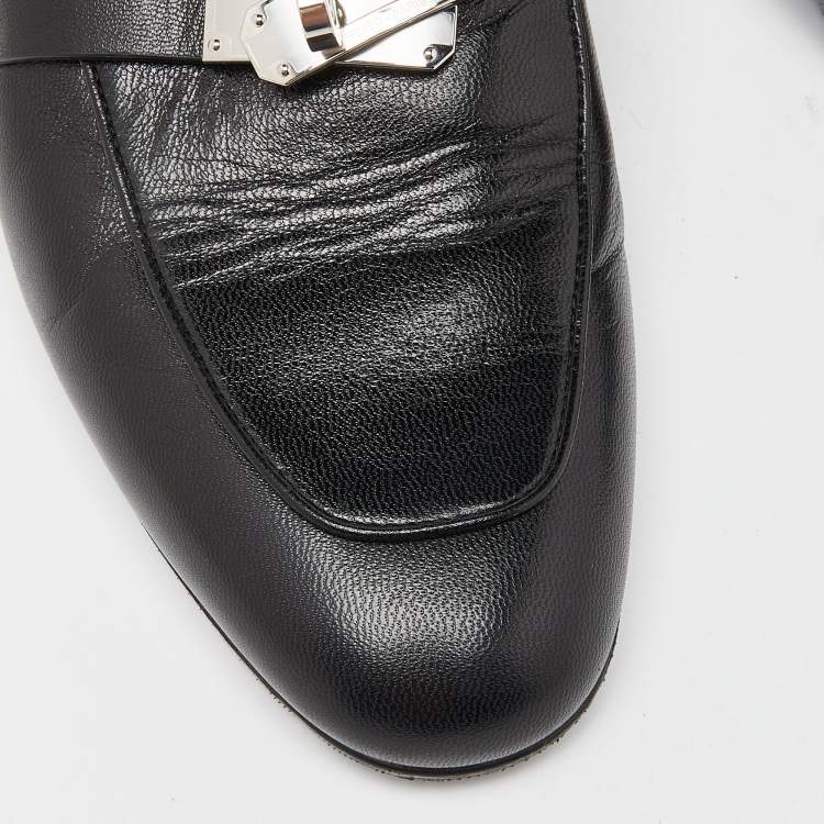Pre Owned Hermes Black Leather Oz Mules Size 38