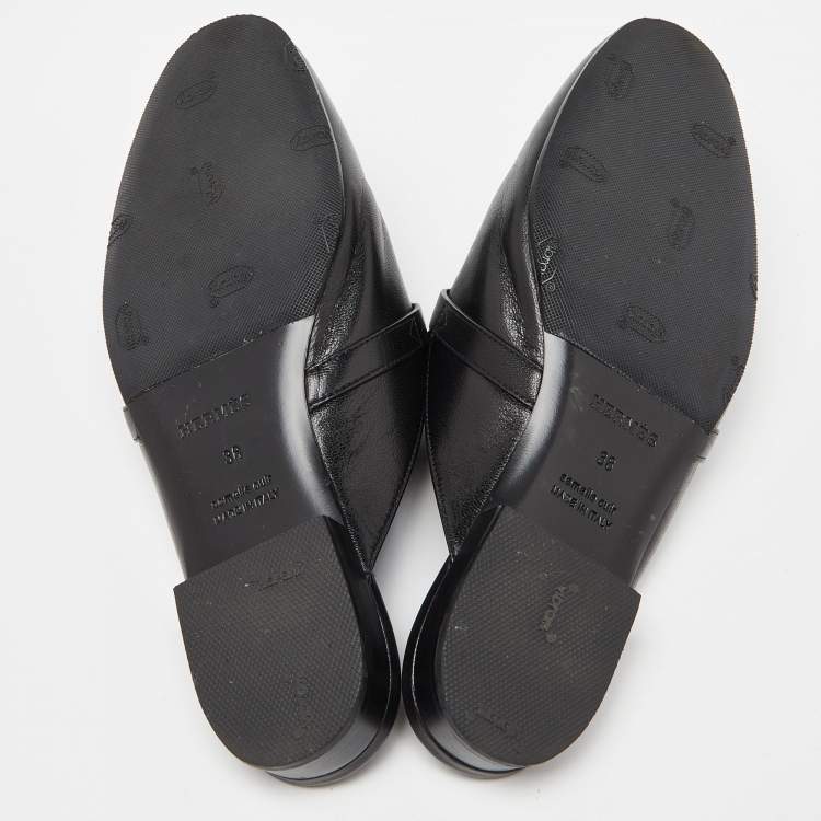 Pre Owned Hermes Black Leather Oz Mules Size 38