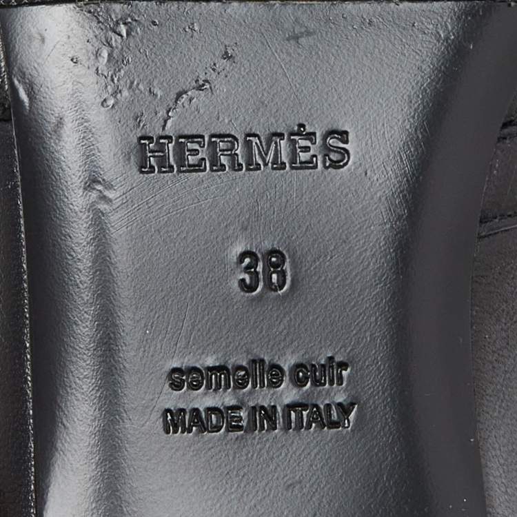 Pre Owned Hermes Black Leather Oz Mules Size 38