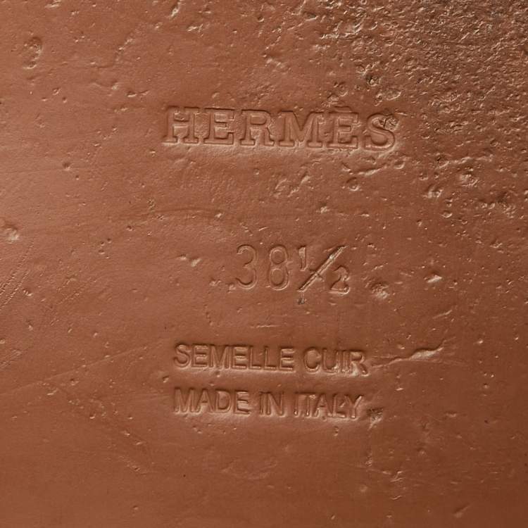 Pre Owned Hermes Brown Leather Galerie Slingback Flat Sandals Size 38.5