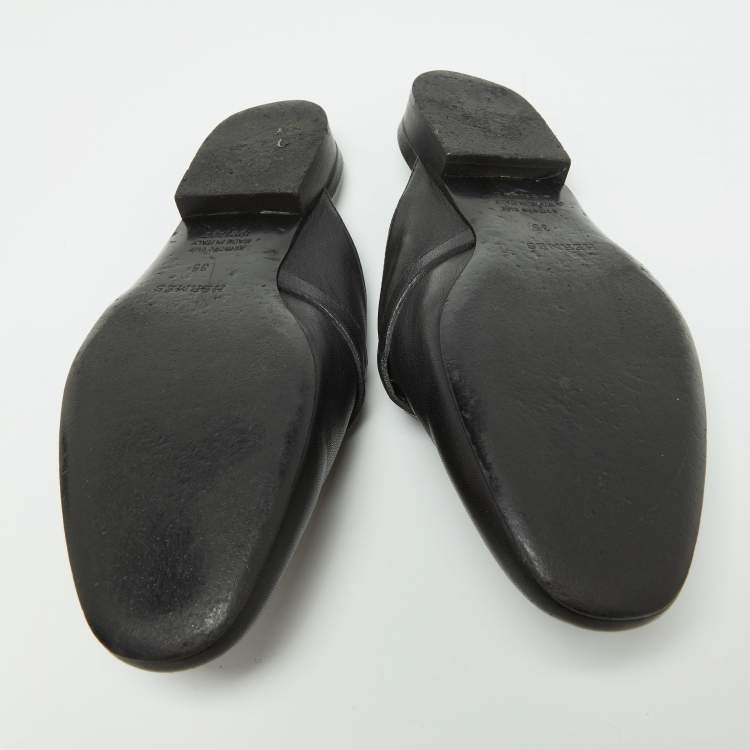 Pre Owned Hermes Black Leather Oz Mules Size 35