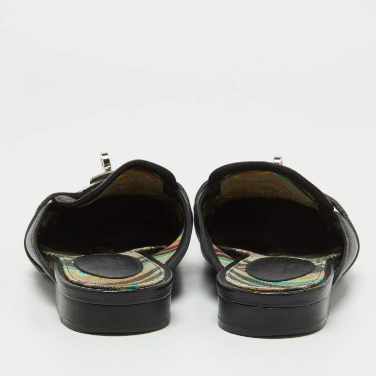Pre Owned Hermes Black Leather Oz Mules Size 35