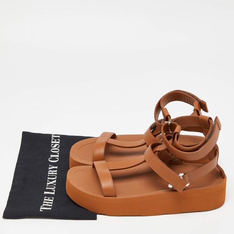 Pre Owned Hermès Brown Leather Enid Gladiator Sandals Size 40