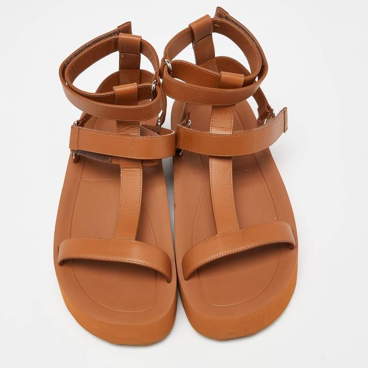 Pre Owned Hermès Brown Leather Enid Gladiator Sandals Size 40