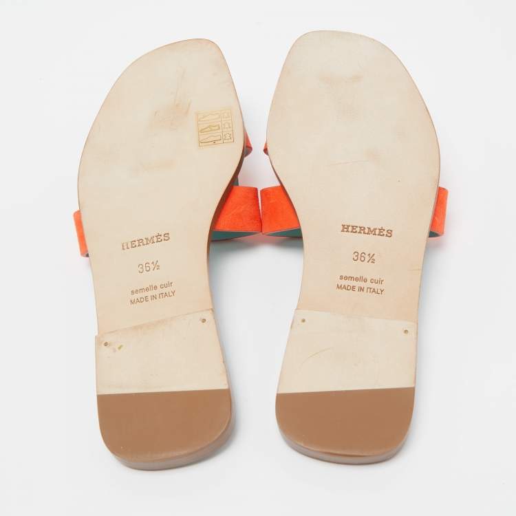 مملوكة مسبقًا Hermes Orange Suede Oran Flat Slides Size 36.5 