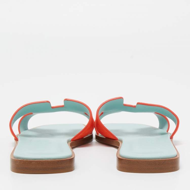مملوكة مسبقًا Hermes Orange Suede Oran Flat Slides Size 36.5 