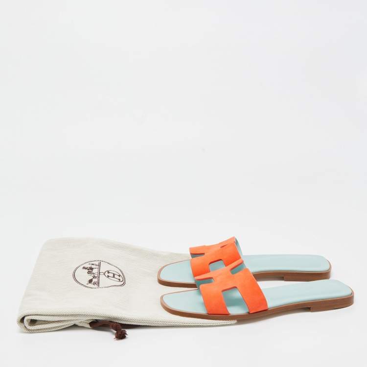 مملوكة مسبقًا Hermes Orange Suede Oran Flat Slides Size 36.5 