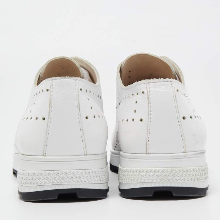 Pre Owned Hermes White Leather Lace Up Oxford Sneakers Size 40.5